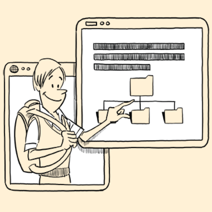 Illustration of a student choosing a folder on a tablet